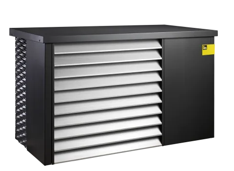 Eine Wärmepume iDM AERO ALM 2-8 und 4-12 vor neutralen Hintergrund.