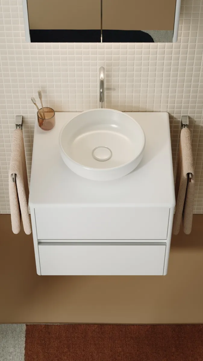 Waschtisch aus der Kollektion Oteo des Herstellers burgbad in der Farbe Weiß matt.